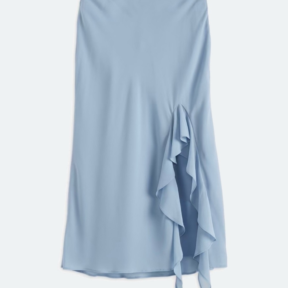 Kaileigh Blue Asymmetrical Trumpet Midi Skirt